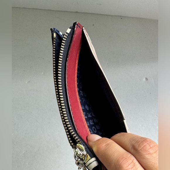 Kate Spade Laurel Way Bitsy Card Holder Zip Top w Keyring Blue Pink Stripe - Picture 7 of 10